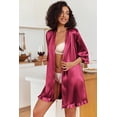 thumbnail image 4 of Ekouaer Women's Short Silk Robes Bride Bridesmaid Kimono Satin Bathrobe V Neck 3/4 Sleeve Sleepwear with Pockets, 4 of 6