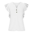 thumbnail image 4 of cfhntfmh Dressy Casual Shirts for Women Trendy Ruffle 1/4 Sleeve Length Summer Tops Soft V Neck Solid Color Tunic T-Shirts, 4 of 6