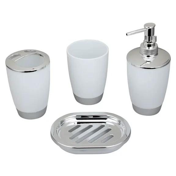 XmhyTop Bathroom Set White Bathroom Accessories Set 4 Pcs Plastic Bathroom Set