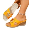 thumbnail image 3 of LTTVQM Slide Sandals for Women Arch Support Platform Open-Toe Cork Footbed Casual Sandals Slip on Comfortable Adjustable Buckle Footwear for Beach Saffron 41(US-8.5), 3 of 5