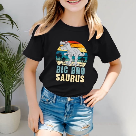 VOUZZA Kids Birthday Girl T-Shirt Big Brother Letter Printed Casual Short Sleeve Crewneck Tee Top Holiday Party Outfits for Girls Ages 3-13
