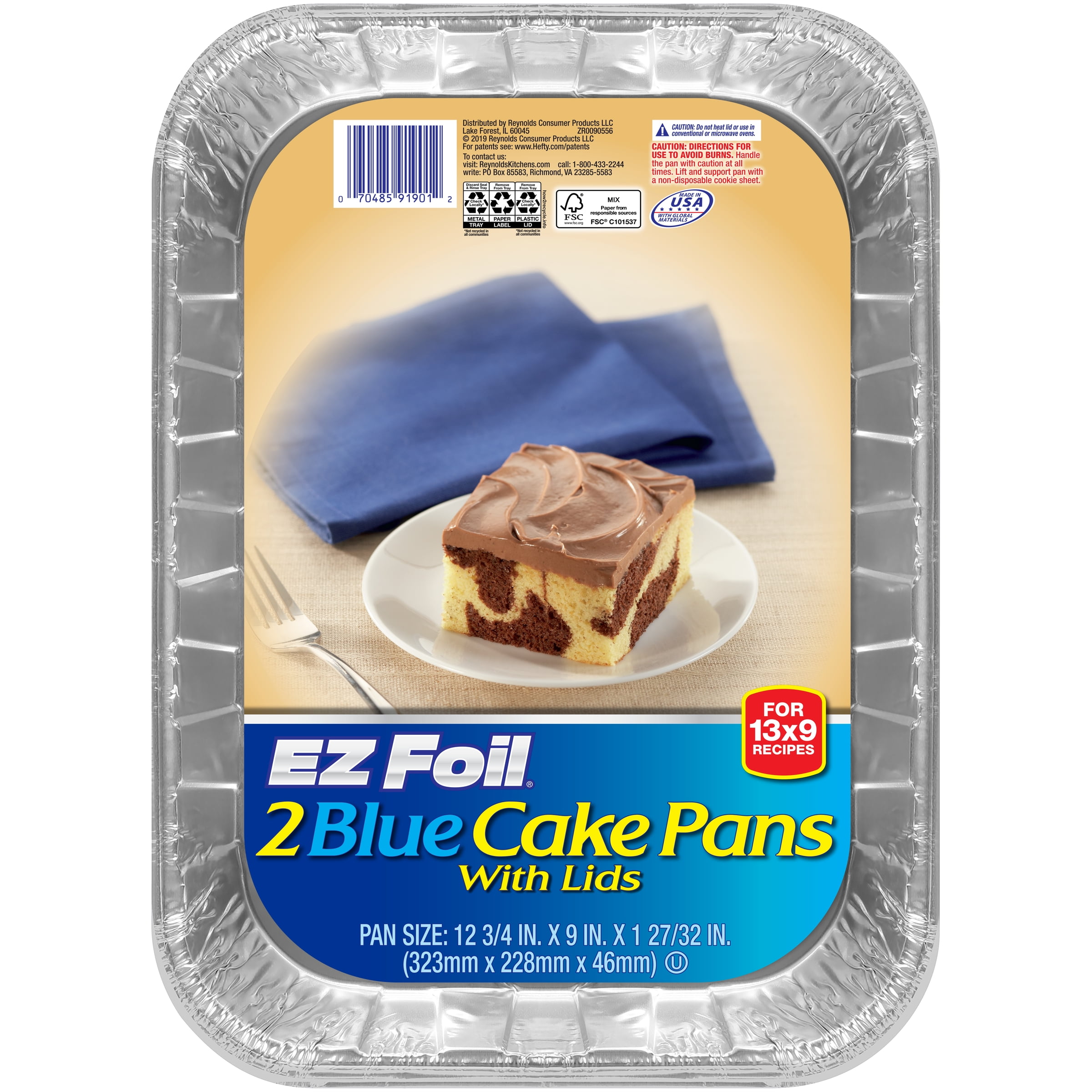 EZ Foil Cake Pans with Lids, Blue, 13 x 9 inch, 2 Count