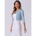 thumbnail image 4 of DARING DIVA Women's 3/4 Sleeve Shrug Top Collarless Pleated Open Front Cropped Cardigan L Light Blue, 4 of 6