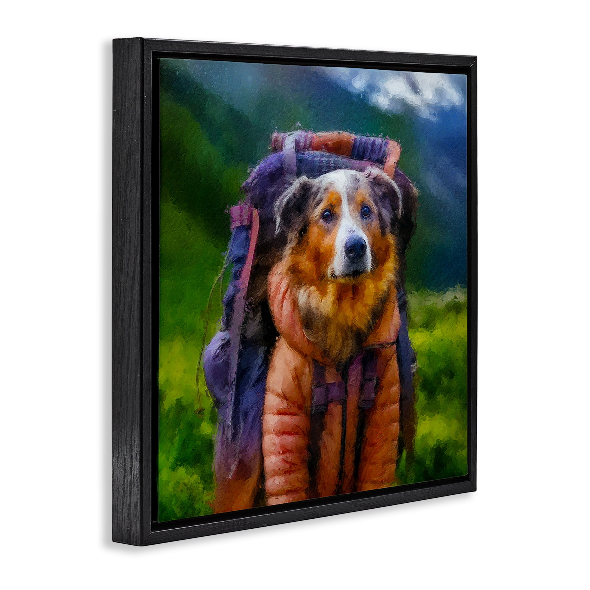 Stupell Industries Backpacking Hiker Dog Black Framed Floater Canvas Wall Art, design by Sean Parnell