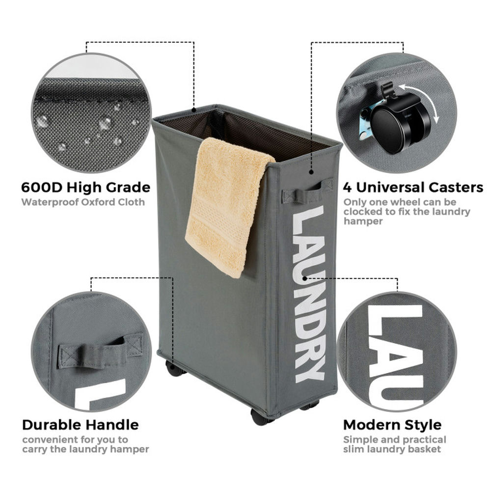 Finihen Laundry Hamper, Laundry Basket, 10 Gallon Slim Rolling Laundry Basket with Handle for Bathroom Dorm, Gray Finihen Laundry Hamper, Laundry Basket, 10 Gallon Slim Rolling Laundry Basket with Handle for Bathroom Dorm, Gray