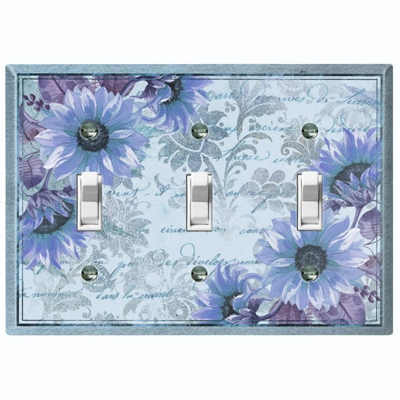 Metal Light Switch Plate Outlet Cover Blue Floral Leaf Letter Damask FLW061