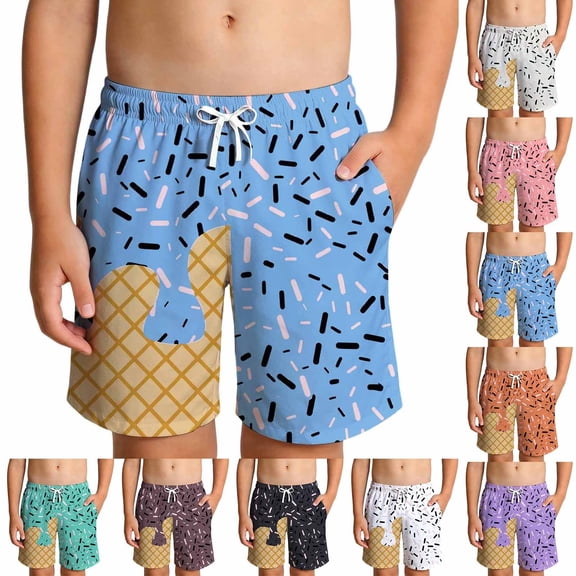 Boys Shorts Kids Ice Cream Print Soft Stretch Waist Summer Casual Breathable Shorts Beige 2-3 Years