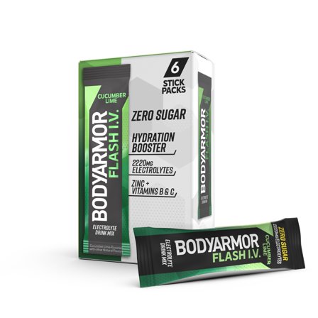 Bodyarmor Flash Iv Electrolyte Packets, Cucumber Lime - Zero Sugar Drink Mix, Single Serve Packs, Coconut Water Powder, Hydration For Workout, Travel Essentials, Just Add Sticks To Liquid (6 Count)