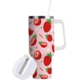 thumbnail image 2 of 40 oz Tumbler with Handle Lid and Straw Insulated Water Tumbler Stainless Steel Water Cup Mug Bottle Reusable Cup Holder Friendly Red Strawberry, 2 of 6