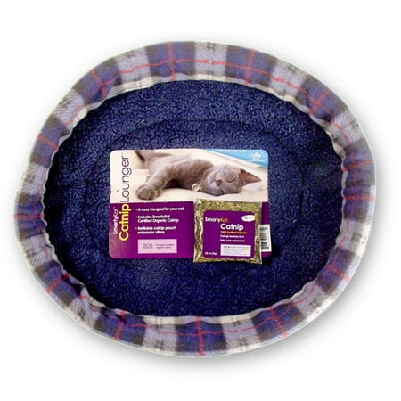 SmartyKat Catnip Lounger Bed - Navy and Plaid Fleece