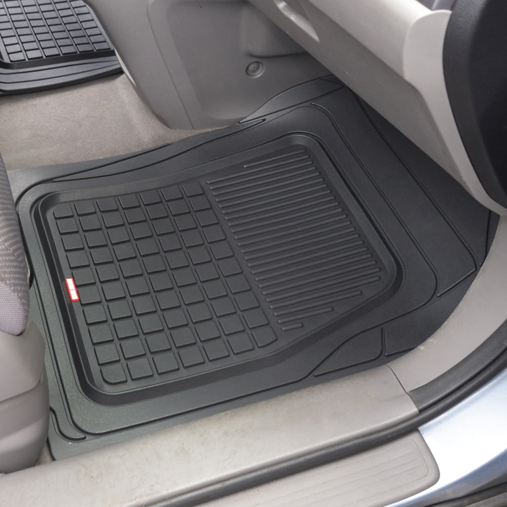 BDK Performance Plus Rubber Car Floor Mats - Heavy Duty Semi-Custom Fit (Black) - All Weather Protection Mat
