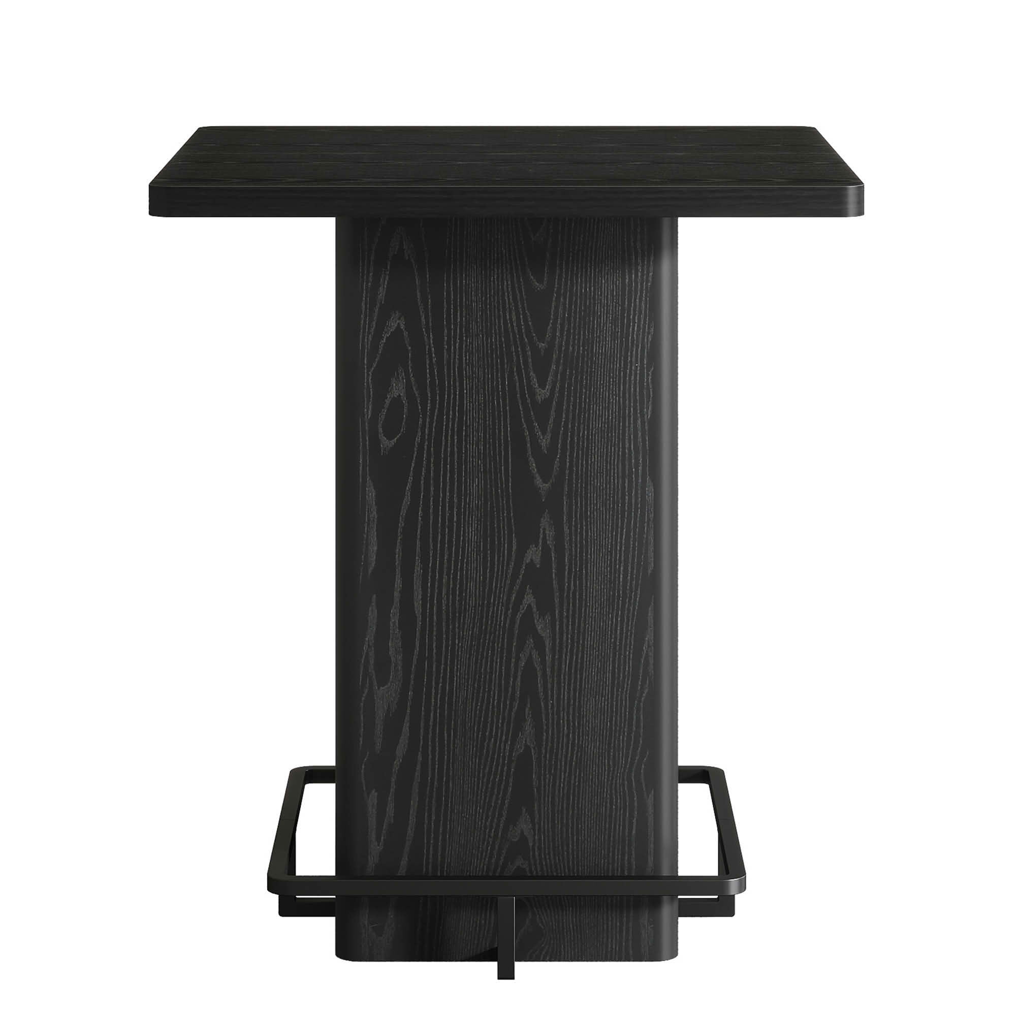 MAYEERTY 31.5" Minimalist Square Bar Table, Dark Wood-Grain MDF Top with Sturdy Pedestal & Metal Footrest, Compact 2-4 Person Home Pub Table
