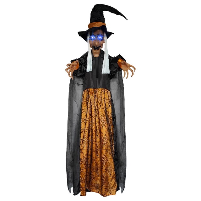 Hanging Witch Halloween Decorations Outdoor, Life Size Talking Witches with Light Up Eyes & Scary Sounds, Halloween Decor for Garden Haunted House Front Porch Door