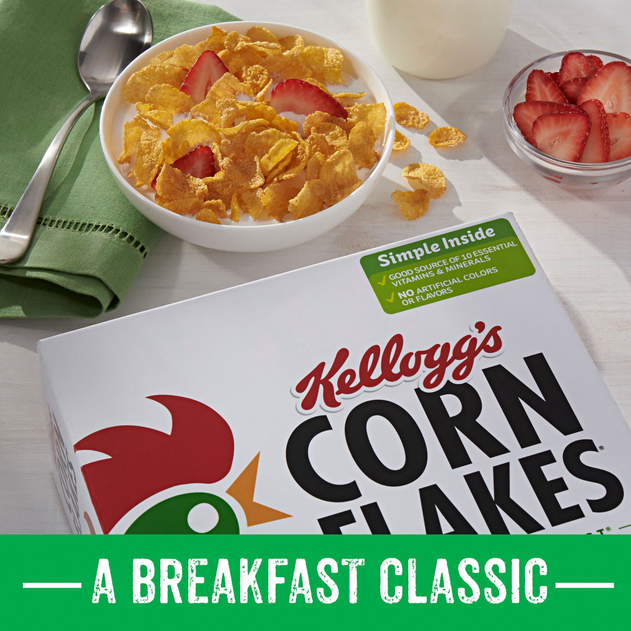Kellogg's Corn Flakes Original Breakfast Cereal, 8 Vitamins and Minerals, Family Size, 18  oz