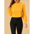 thumbnail image 6 of INSPIRE CHIC Women's Stand Collar Pleated Button Keyhole Button Blouse L Bright Yellow, 6 of 8
