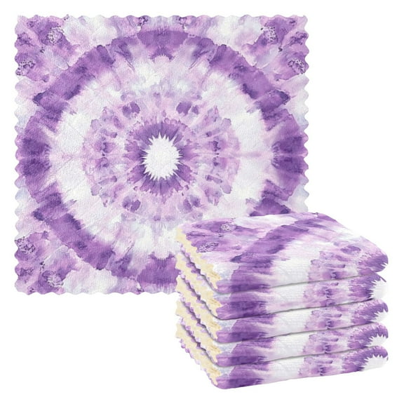 6 Pieces of Kitchen Towels 11x11Inch Kitchen Dish Cloths Kitchen Dish Towels Reuseable Cleaning Cloths Dark Purple Tie Dye