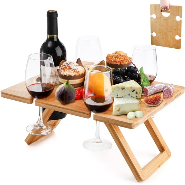 Mesa plegable portátil de bambú para pícnic con vino, 40 x 30 x 19 cm, de Youeon