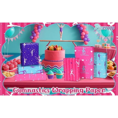 12 Sheet Christmas Gymnastic Sports Gift Wrapping Paper Gymnastics Theme Gift Wrap Paper for Birthday Gift Wrapping 19.7 x 27.6 Inch