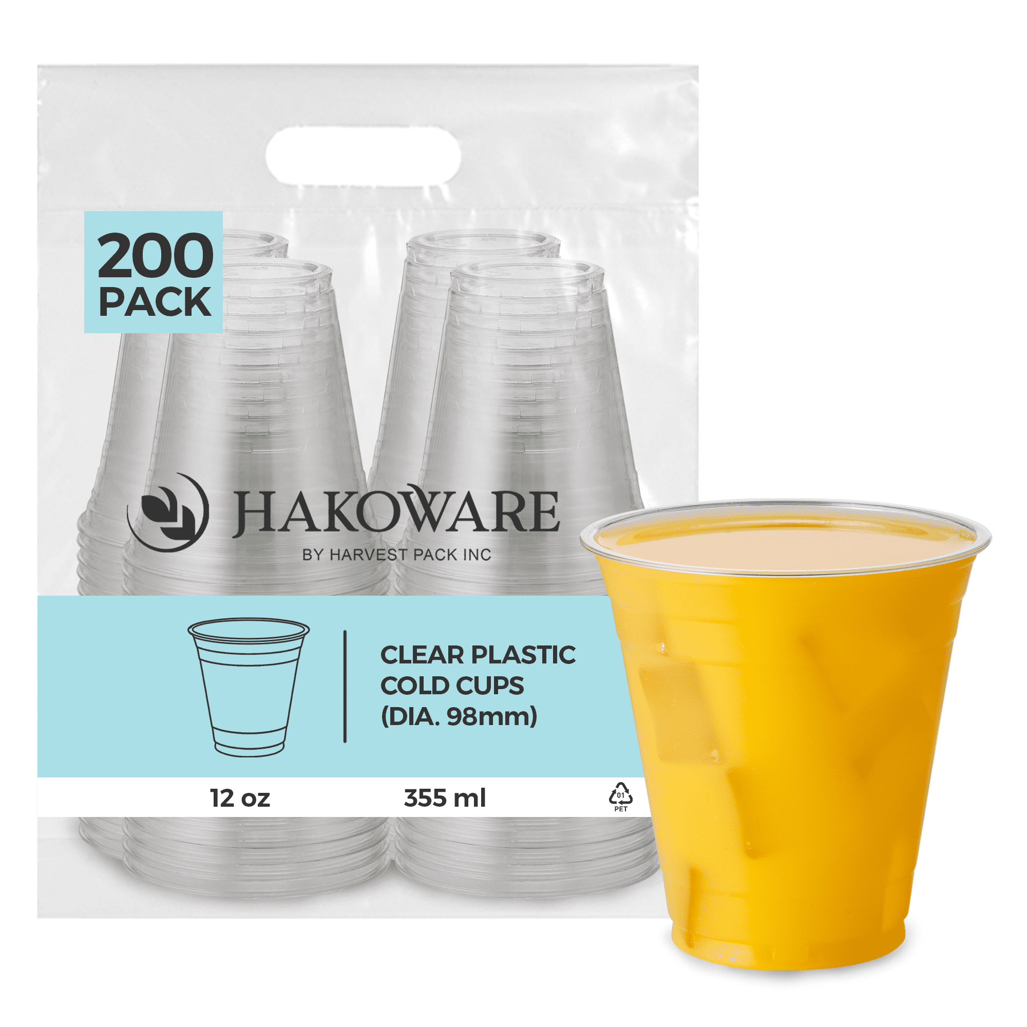 (200 pcs) 12oz Clear Plastic Disposable Cups - Premium 12 oz (ounces ...