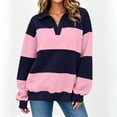 thumbnail image 3 of cocolona Classic Lapel Sweatshirts for Women Long Sleeve Color Block Striped Fall Trendy Tops, 3 of 7
