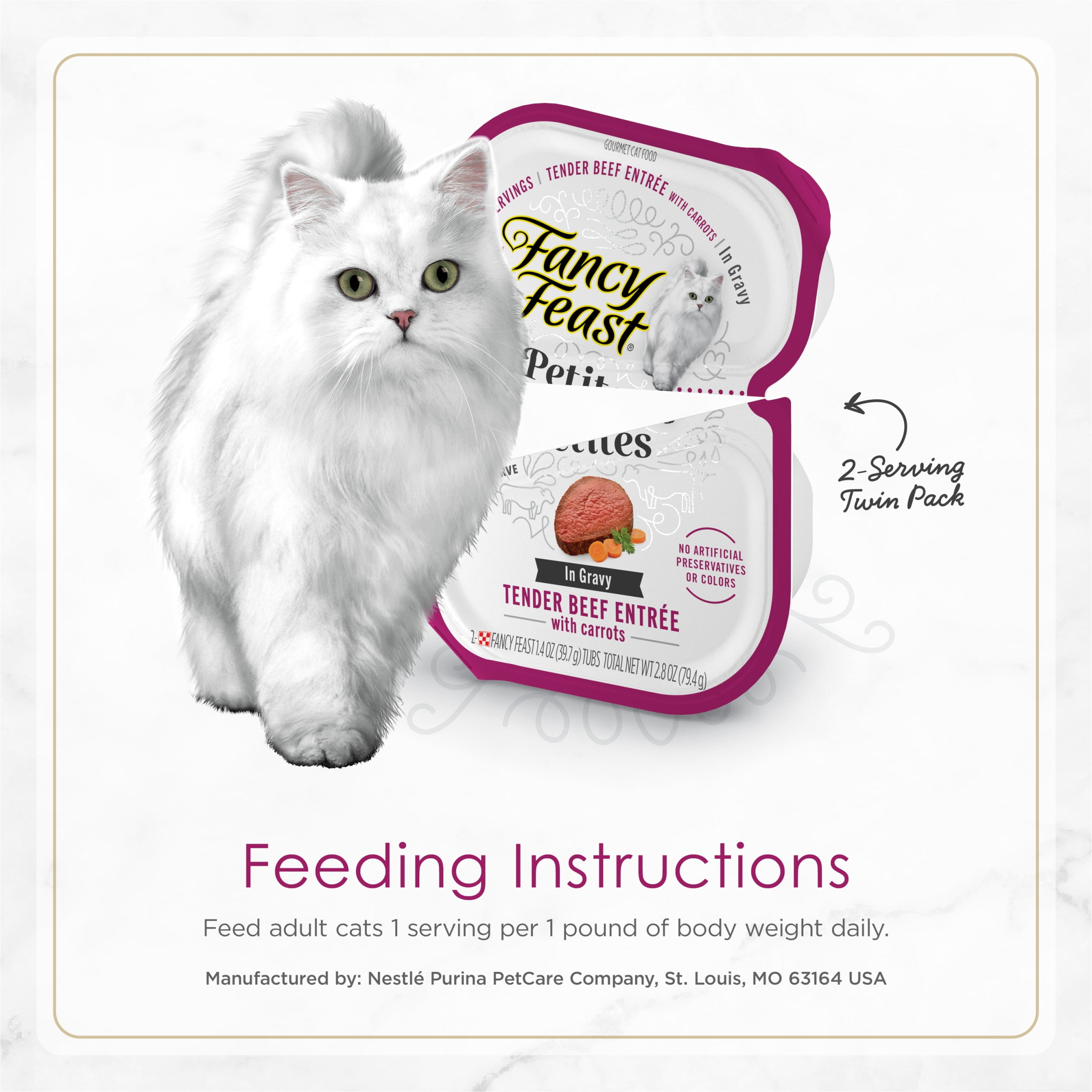 Purina Fancy Feast Petites Gravy Wet Cat Food, Tender Beef with Carrots, 2.8 oz Tub