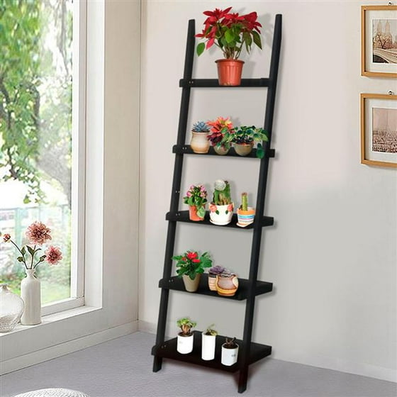 Yaheetech 5 Tier Leaning Ladder Shelf Bookcase For Living Room Yaheetech 5 Tier Leaning Ladder Shelf Bookcase For Living Room Garden Bathroom Storage Balck Com