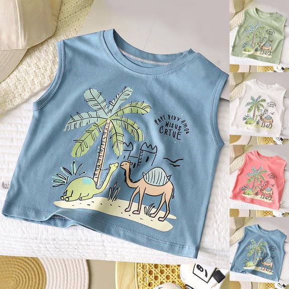 Ahuyic Summer Boys Top,Toddler Boys Cotton Tank Top,Childrens Spring And Summer Print Sleeveless Round Neck T-shirt Top For Kids