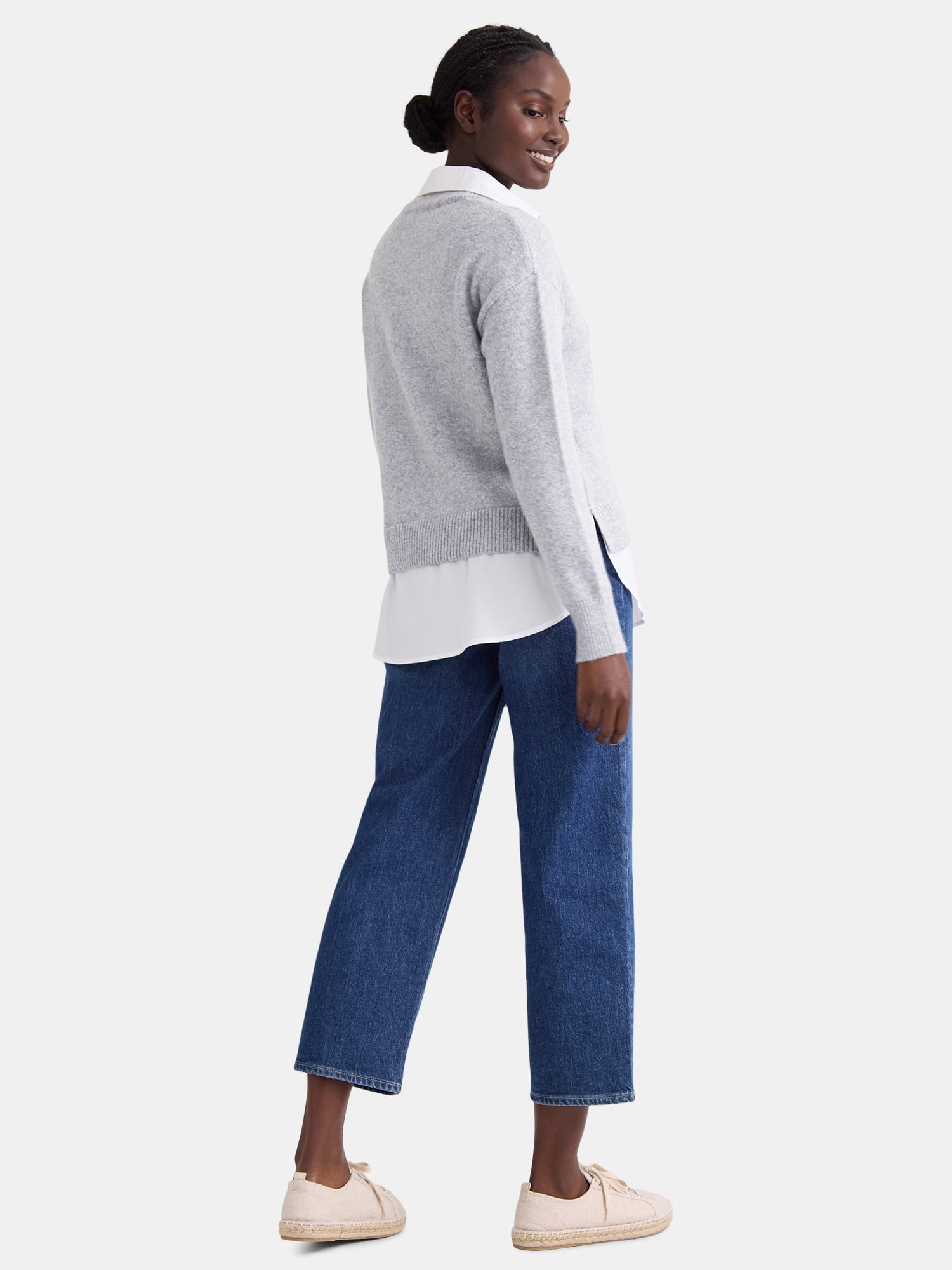 Time and Tru Women's Layered Look Sweater, Midweight, Sizes XS-XXXL