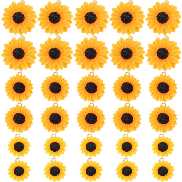 WORGEOUS 30 Uds. De abalorios de flores, colgantes de resina, Mini cuentas de girasol, abalorios de girasol para fabricación de joyas