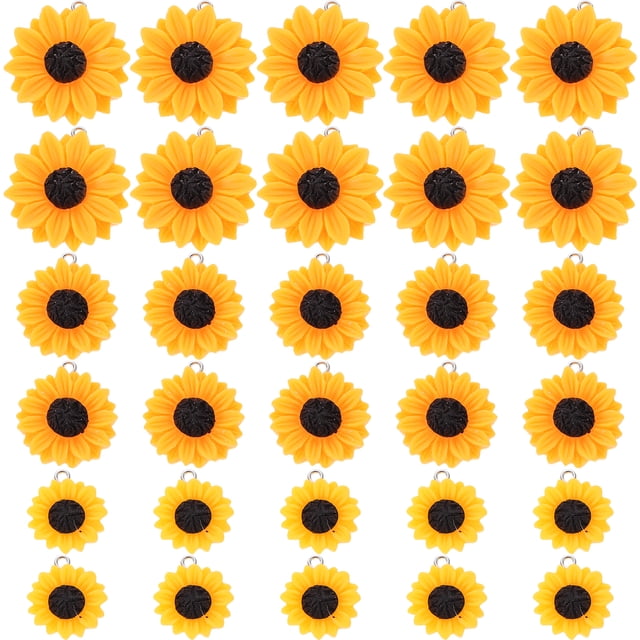 30 colgantes de resina con forma de flor, mini cuentas de girasol para hacer joyas.