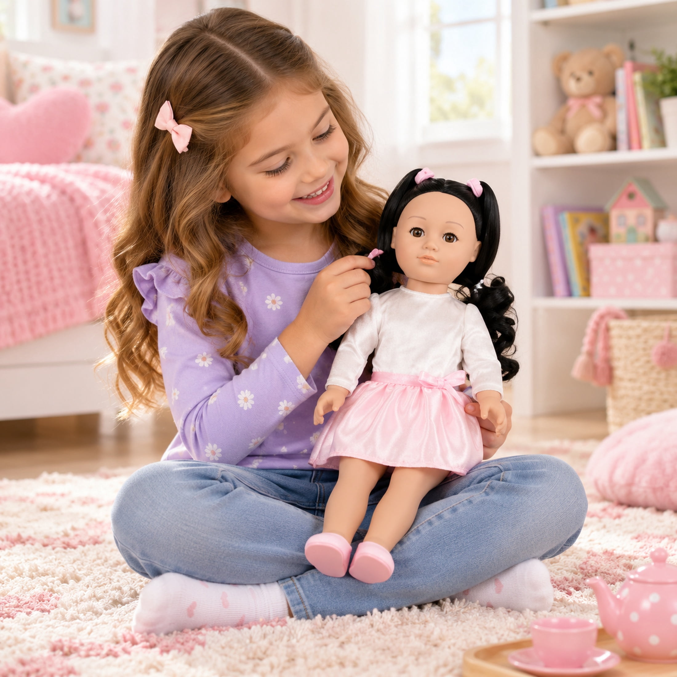 My Life As Quinn 18-Inch Posable Fashion Doll with Black Hair, Brown Eyes, Pink Dress, Shoes & Hair Ties