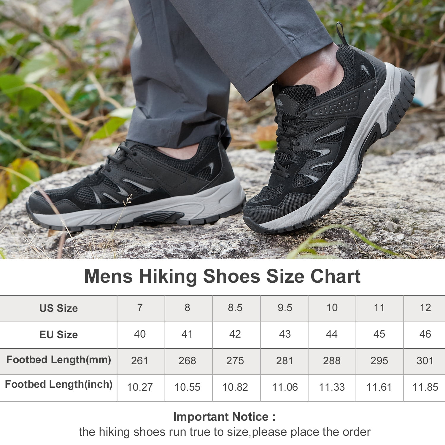 OutPro Men's Hiking Shoes Non-Slip Lightweight Sneakers Breathable Athletic Shoes Low-Top Trail Running Shoes
