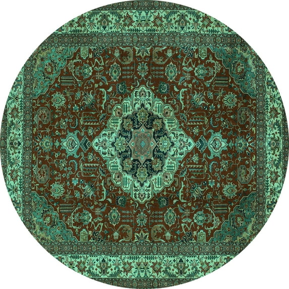 Ahgly Company Indoor Round Medallion Turquoise Blue Traditional Area Rugs, 5' Round