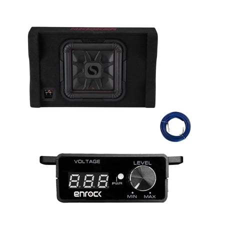 Kicker 12" 1000 Watt Thin L7 Down Firing Car Audio Subwoofer Enclosure, Bass Knob with Digital Voltmeter with Wire