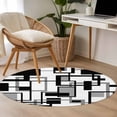 thumbnail image 4 of Black Grey Geometric Round Area Rug 3.3 FT, Non Slip Small Entryway Kitchen Mat, Modern Abstract Art White Washable Soft Circular Rug Non-Shedding Door Mat for Bathroom Playroom Kids Room, 4 of 9