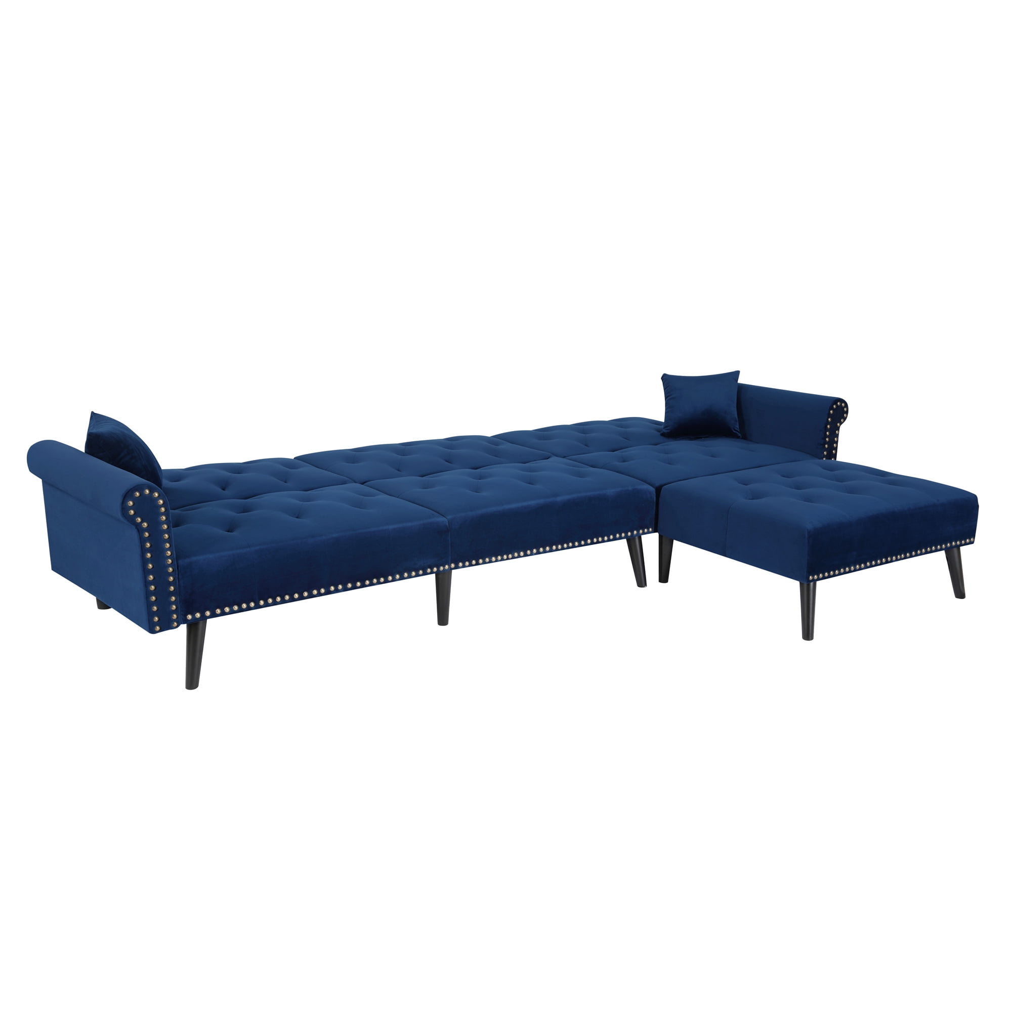 Aukfa 115" Velvet Sectional Sleeper Sofa for Living Room, Convertible Sofa Bed Queen, Blue