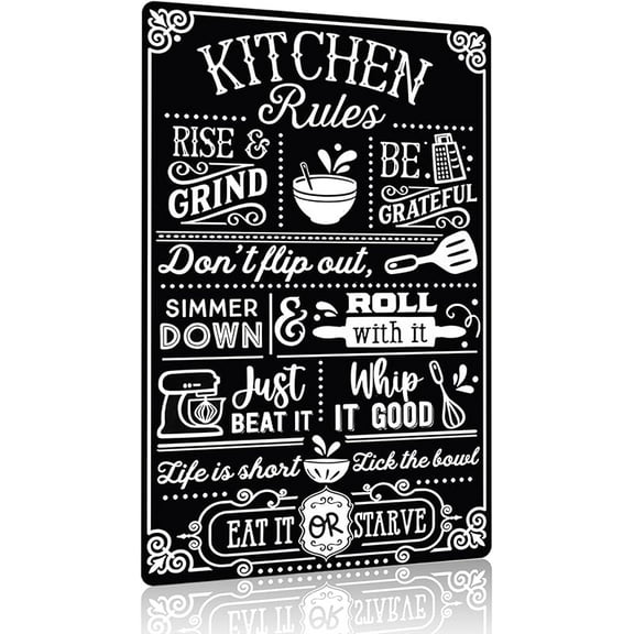 Funny Kitchen Gifts for Women&Mom Kitchen Rules with Humorous Cooking Quotes Vintage Tin Sign for Home Farmhouse Kitchen Dining Room Decor 8x12 Inch