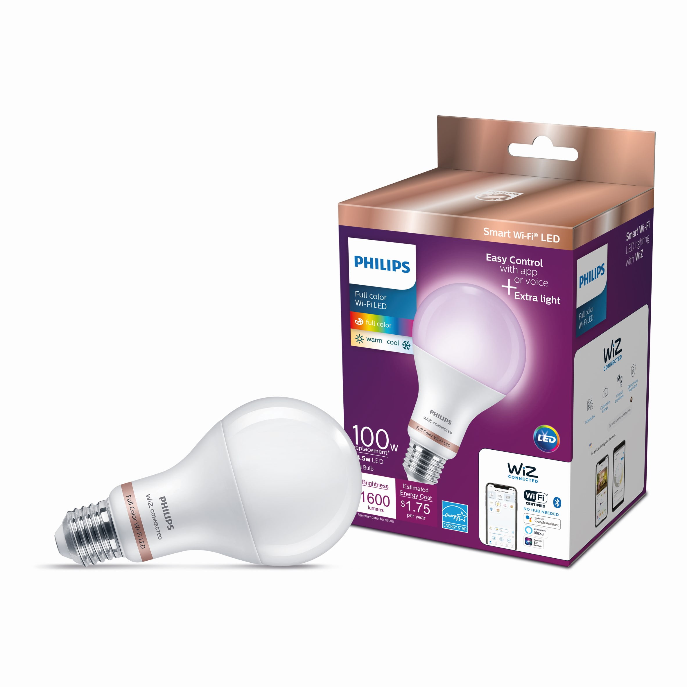 Philips Smart LED 100-Watt A21 General Purpose Light Bulb, Color, Dimmable, E26 Medium Base (1-Pack) - Walmart.com