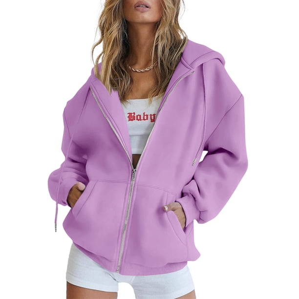 Sudadera con Capucha PRETTYGARDEN 2025 con Cierre Morado Claro M