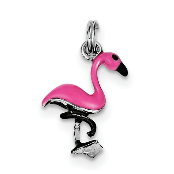 Sterling Silver Enamel 3-D Flamingo Charm