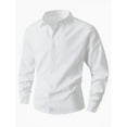 thumbnail image 2 of Men's Linen Shirts Lapel Collar Long Sleeve Button Down Business Casual Blouse Solid Dress Shirt Officewear (XL, White), 2 of 7