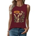 thumbnail image 4 of Tank Tops for Women under $5 Sleeveless Floral Print Round Neck Summer Printed Top Wine S, 4 of 5