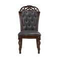 thumbnail image 3 of Formal Traditional Side Chairs Set of 2pc Cherry Finish Button Tufted Carving Wooden Dining Furniture, 3 of 6