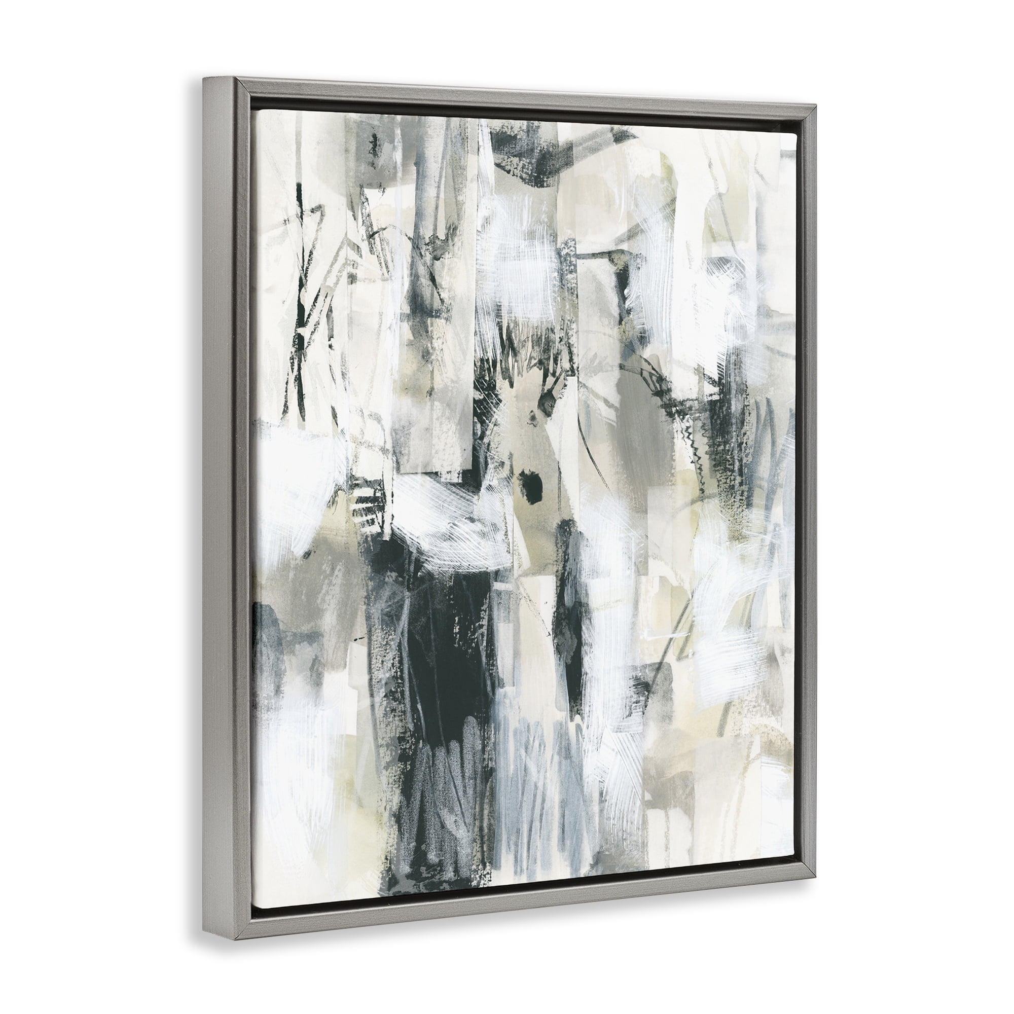Stupell Industries Expressive Grey Abstraction Abstract Painting Gray Floater Framed Canvas Art Print Wall Art, 25 x 31