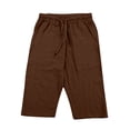 thumbnail image 4 of Migroa Mens Linen Capri Pants Casual Lightweight 3/4 Pants Loose Fit Elastic Waist Drawstring Big And Tall Summer Beach Yoga Shorts with Pockets Coffee L, 4 of 7