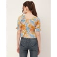 thumbnail image 3 of Moomaya Printed Cinched Waist Top, Half Sleeve Round Neck Retro Tops For Women, 3 of 8