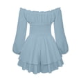 thumbnail image 5 of Women's Off Shoulder Flowy Corset Mini Dress Smocked Ruffle Romper Y2k Swing Fairy Short Dresses, 5 of 6