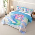 thumbnail image 3 of Feelyou Dreamy Unicorn Mermaid Twin Quilt Set for Girls, Watercolor Galaxy Twin Coverlet Set, Blue Pink, 2pcs, 3 of 7