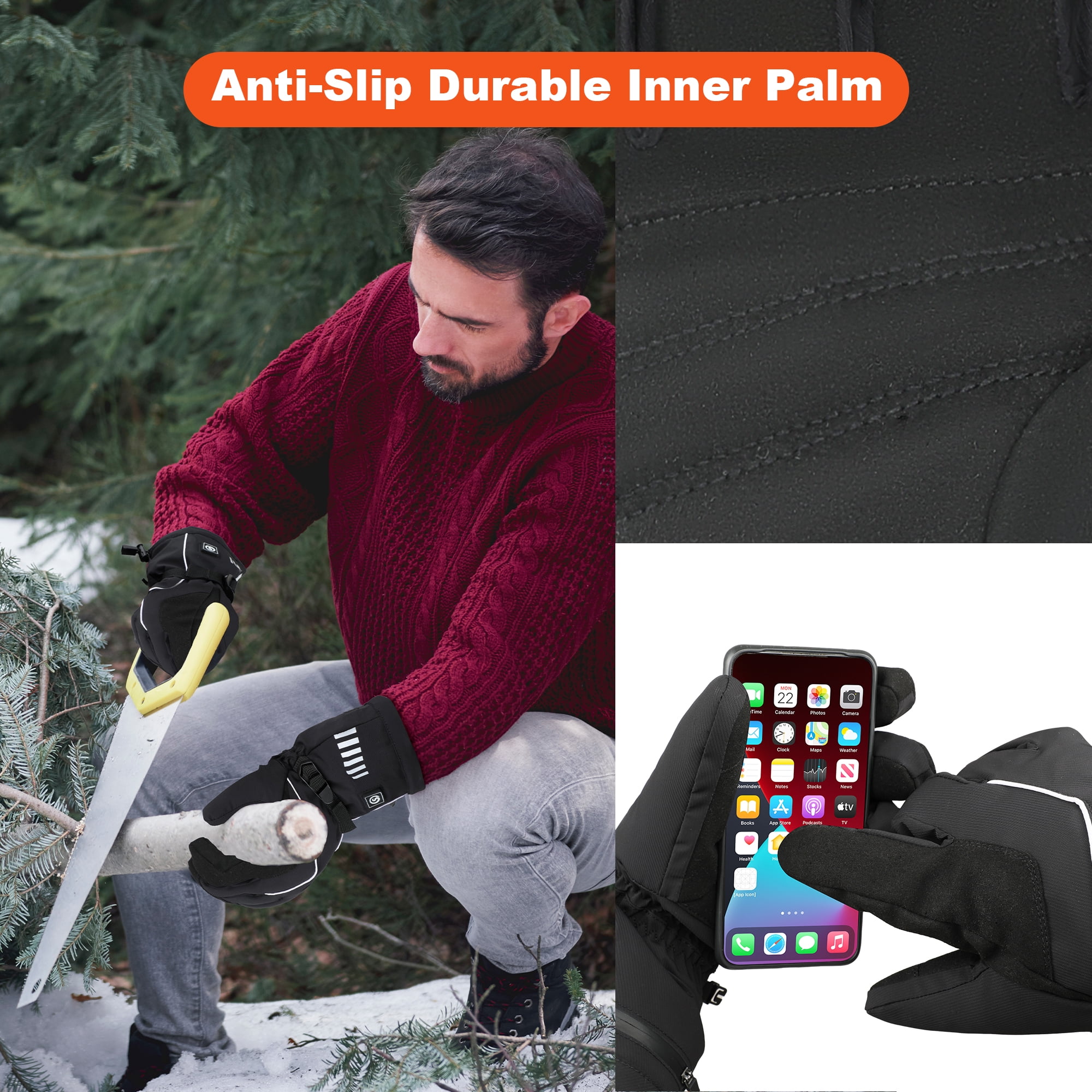 SNOW DEER Rechargeable Heated Gloves for Men & Women | 4400mAh Large Battery | 3-Level Temp Control, Touchscreen & Waterproof | Warm for Skiing, Cycling, Hiking, Winter Outdoor Activities