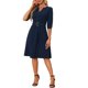 thumbnail image 1 of INSPIRE CHIC Vestido Midi de Trabajo para Mujeres con Escote en V y Bolsillos, Vestido Elegante Midi con Cinturón, Azul Oscuro M, 1 of 6